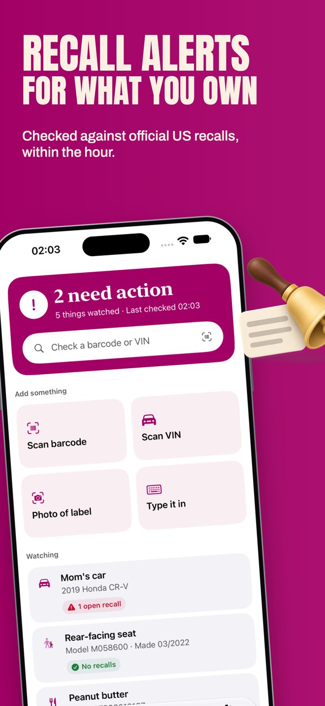 Safe Keep home screen with 2 needing action